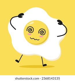 Cute dizzy fried egg character. Funny confused food cartoon emoticon in flat style. egg vector illustration