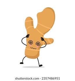 Cute dizzy ginger character. Funny confused food cartoon emoticon in flat style. herb vector illustration