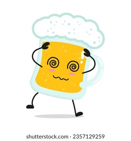 Cute dizzy glass of beer character. Funny confused drink cartoon emoticon in flat style. beer vector illustration