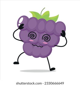 Cute dizzy grape character. Funny drunk grape cartoon emoticon in flat style. Fruit emoji vector illustration