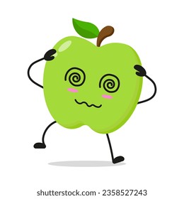 Cute dizzy green apple character. Funny confused fruit cartoon emoticon in flat style. apple emoji vector illustration