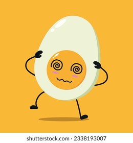 Cute dizzy half boiled egg character. Funny drunk egg cartoon emoticon in flat style. food emoji vector illustration