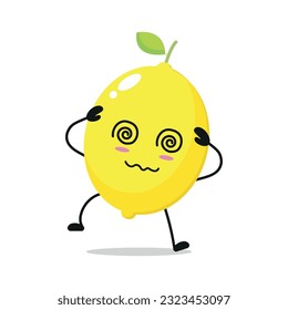 Cute dizzy lemon character. Funny drunk lemon cartoon emoticon in flat style. Fruit emoji vector illustration