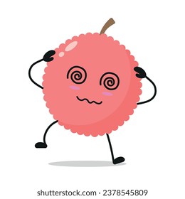 Cute dizzy lychee character. Funny confused fruit cartoon emoticon in flat style. closet vector illustration