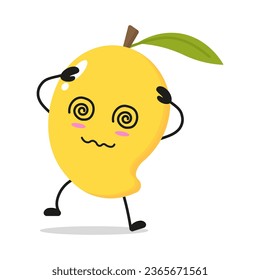 Cute dizzy mango character. Funny confused fruit cartoon emoticon in flat style. food vector illustration