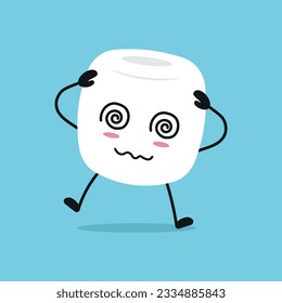 Cute dizzy marshmallow character. Funny drunk marshmallow cartoon emoticon in flat style. sweet emoji vector illustration