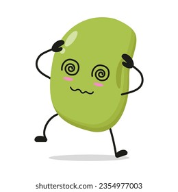 Cute dizzy mung bean character. Funny drunk bean cartoon emoticon in flat style. mung bean emoji vector illustration,