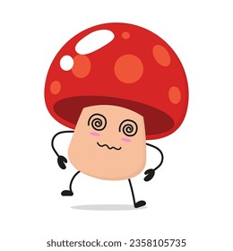 Cute dizzy mushroom character. Funny confused fungus cartoon emoticon in flat style. mushroom emoji vector illustration