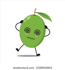 Cute dizzy olive character. Funny drunk olive cartoon emoticon in flat style. fruit emoji vector illustration