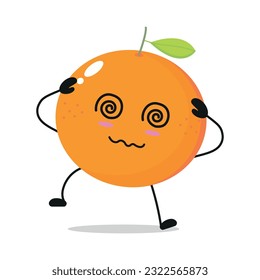 Cute dizzy orange character. Funny drunk orange cartoon emoticon in flat style. Fruit emoji vector illustration