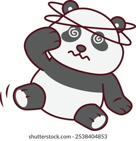 Panda De Tontura Fofa Segurando Sua Ilustração De Cabeça