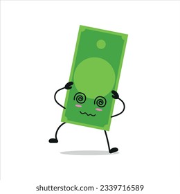 Cute dizzy paper money character. Funny drunk money cartoon emoticon in flat style. financial emoji vector illustration