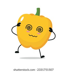 Cute dizzy paprika character. Funny drunk paprika cartoon emoticon in flat style. vegetable emoji vector illustration