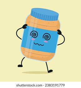 Cute dizzy peanut butter cartoon. Funny confused food cartoon emoticon in flat style. closet vector illustration