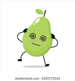 Cute dizzy pears character. Funny drunk pears cartoon emoticon in flat style. Fruit emoji vector illustration