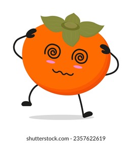 Cute dizzy persimmon character. Funny confused fruit cartoon emoticon in flat style. persimmon vector illustration