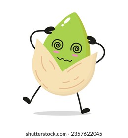 Cute dizzy pistachio character. Funny confused fruit cartoon emoticon in flat style. pistachio emoji vector illustration