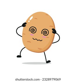 Cute dizzy potato character. Funny drunk potato cartoon emoticon in flat style. vegetable emoji vector illustration