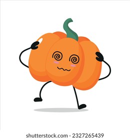 Cute dizzy pumpkin character. Funny drunk pumpkin cartoon emoticon in flat style. vegetable emoji vector illustration