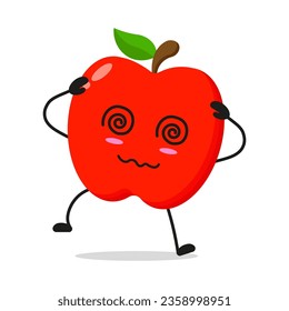 Cute dizzy red apple character. Funny confused fruit cartoon emoticon in flat style. apple emoji vector illustration