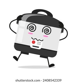 Cute dizzy rice cooker character. Funny confused home appliance cartoon emoticon in flat style. closet vector illustration