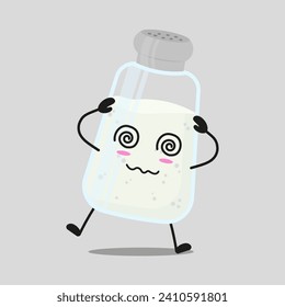 Cute dizzy salt character. Funny confused ingredient cartoon emoticon in flat style. closet vector illustration