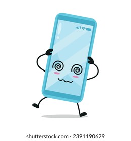 Cute dizzy smartphone character. Funny confused mobile phone cartoon emoticon in flat style. closet vector illustration