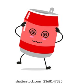 Cute dizzy soda can character. Funny confused soft drink cartoon emoticon in flat style. drink vector illustration