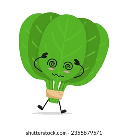 Cute dizzy spinach character. Funny confused vegetable cartoon emoticon in flat style. food vector illustration