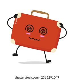 Cute dizzy suitcase character. Funny confused briefcase cartoon emoticon in flat style. bag vector illustration