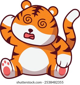 Cute Dizzy Tiger Holding Its Head Illustration