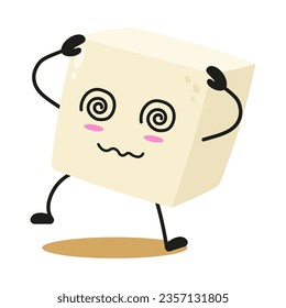 Cute dizzy tofu character. Funny confused food cartoon emoticon in flat style. tofu vector illustration