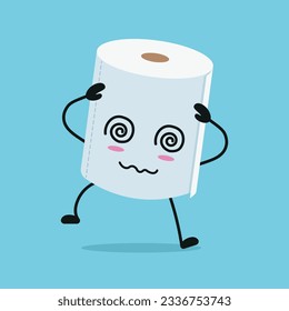 Cute dizzy toilet paper character. Funny drunk tissue cartoon emoticon in flat style. present emoji vector illustration