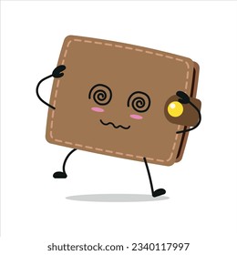 Cute dizzy wallet character. Funny drunk purse cartoon emoticon in flat style. financial emoji vector illustration