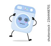 Cute dizzy washing machine character. Funny confused home appliance cartoon emoticon in flat style. bag vector illustration
