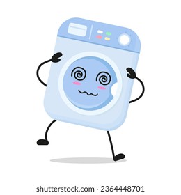 Cute dizzy washing machine character. Funny confused home appliance cartoon emoticon in flat style. bag vector illustration