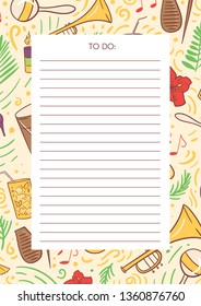 Cute To Do list with cartoon salsa festival background for notes printable, Vector illustration.