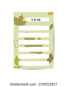 Lista Cute To Do con hojas tropicales verdes frescas para notas de ilustración Vector imprimible.