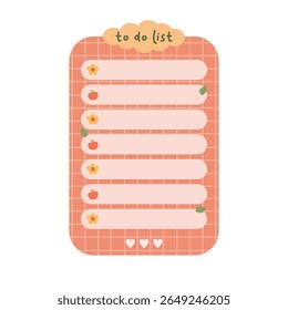 Cute to do list planner. Red autumn color journal memo illustration