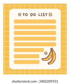 Cute to do list template with bananas. Kawaii design of daily planner, schedule or checklist. Perfect for planning, memo, notes and self-organization. Vector hand-drawn illustration.