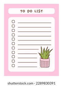 Cute to do list template with floral element. Funny design of daily planner, schedule or checklist. Perfect for planning, memo, notes and self-organization. Vector hand-drawn illustration.