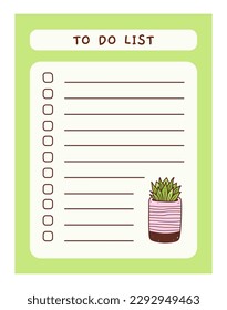 Cute to do list template with floral element. Funny design of daily planner, schedule or checklist. Perfect for planning, memo, notes and self-organization. Vector hand-drawn illustration.