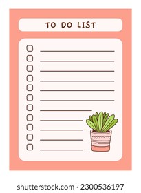 Cute to do list template with floral element. Funny design of daily planner, schedule or checklist. Perfect for planning, memo, notes and self-organization. Vector hand-drawn illustration.