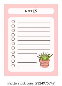 Cute to do list template with floral element. Funny design of daily planner, schedule or checklist. Perfect for planning, memo, notes and self-organization. Vector hand-drawn illustration.