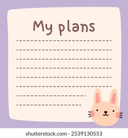 Cute to do list template. Kawaii design of daily planner, schedule or checklist. Perfect for agenda, planning, memo, notes, self-organization. Vector hand-drawn illustration. Stationery for children.