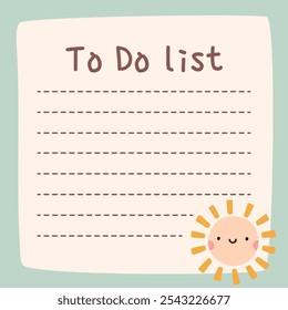 Cute to do list template. Kawaii design of daily planner, schedule or checklist. Perfect for agenda, planning, memo, notes, self-organization. Vector hand-drawn illustration. Stationery for children.