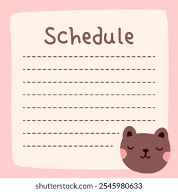 Cute to do list template. Kawaii design of daily planner, schedule or checklist. Perfect for agenda, planning, memo, notes, self-organization. Vector hand-drawn illustration. Stationery for children.