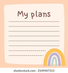 Cute to do list template. Kawaii design of daily planner, schedule or checklist. Perfect for agenda, planning, memo, notes, self-organization. Vector hand-drawn illustration. Stationery for children.