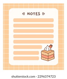 Cute to do list template with a strawberry cake. Kawaii design of daily planner, schedule or checklist. Perfect for planning, memo, notes and self-organization. Vector hand-drawn illustration.