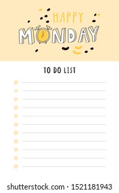 Cute To do list vector template. Printable and ready to use Check list of things to do. Funny and bright stationery with Quote of Day of the week.